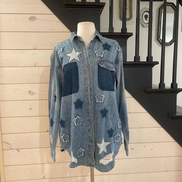One Teaspoon x Free People Everyday Blue Classic Star Shirt NWT Size XS - Picture 5 of 10